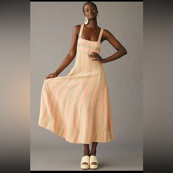 Anthropogie Maeve Square-Neck Tie-Back A-Line Midi Dress Size 4 New - Picture 1 of 6